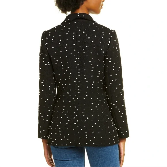 REBECCA TAYLOR BLACK BOUCLE DOT TWEED BLAZER - Picture 7 of 10